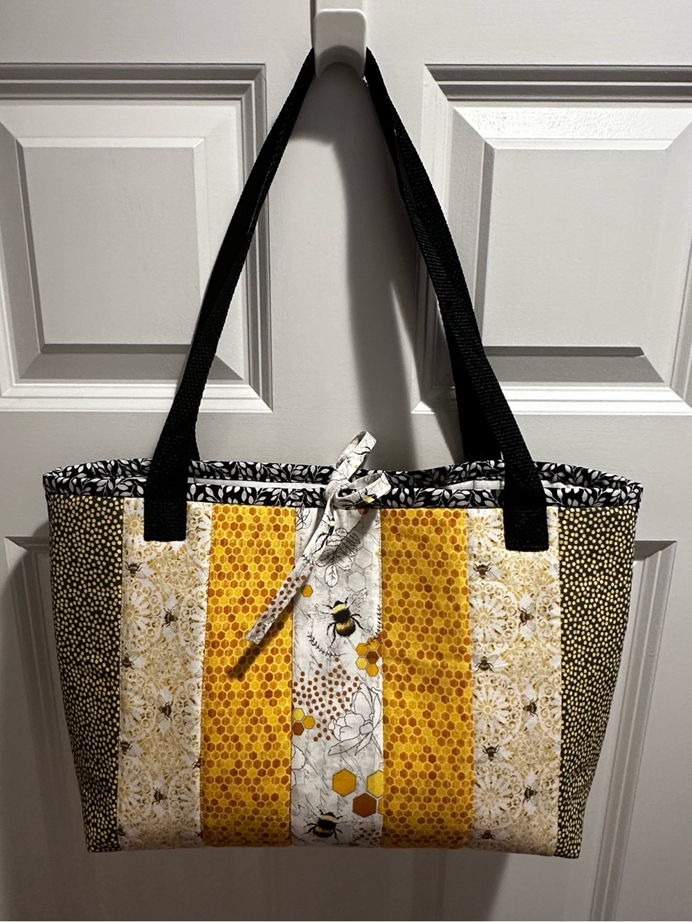 Handmade Yellow & Black Bee-Print Quilted Tote Bag